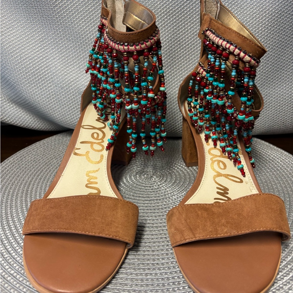 Sam Edelman tan suede sandal with double beaded strap.  Size 10 - Picture 2 of 4